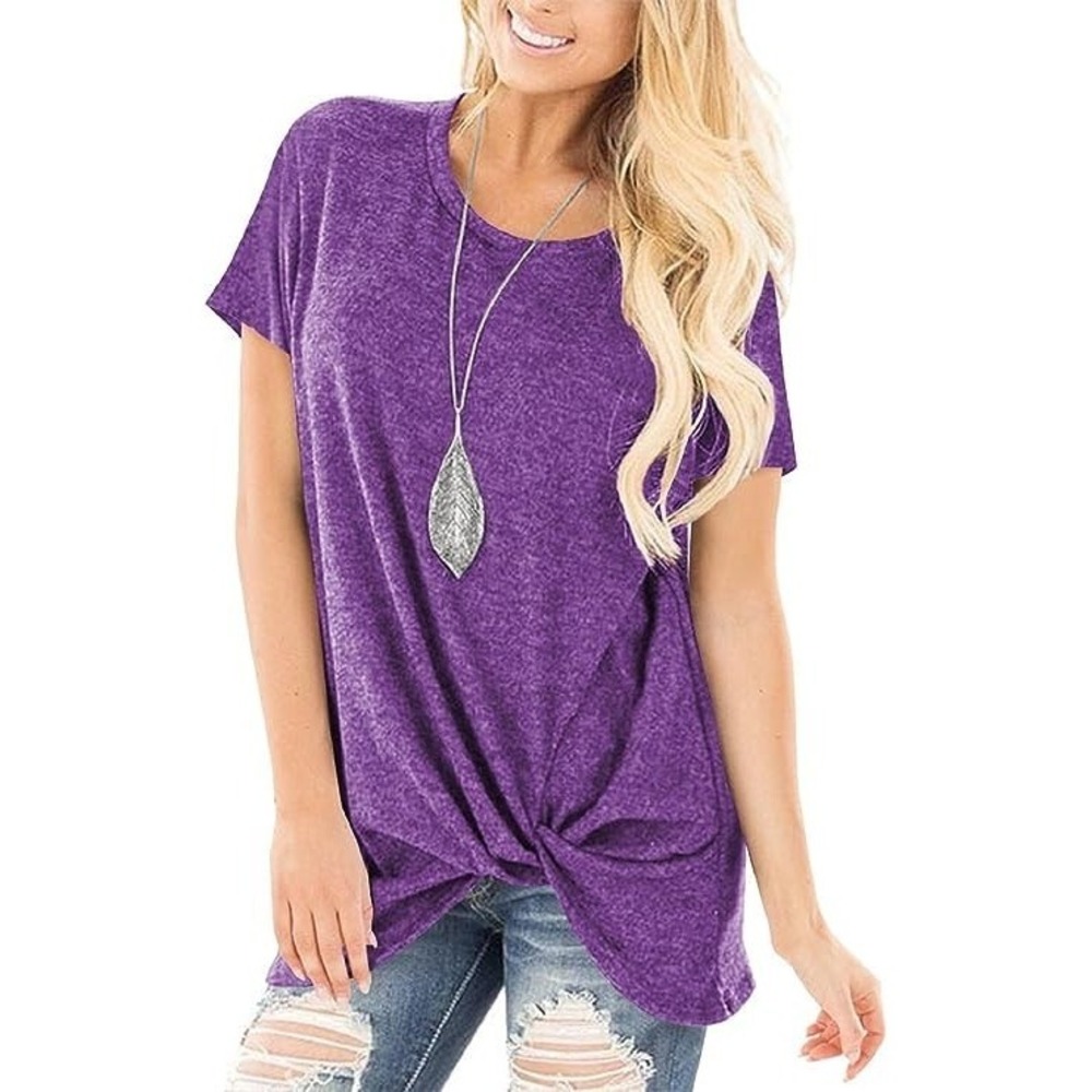 MOYEE Women Tunic Top Comfy Loose Short Sleeve Shirt/Side Twist Knot Blouse S